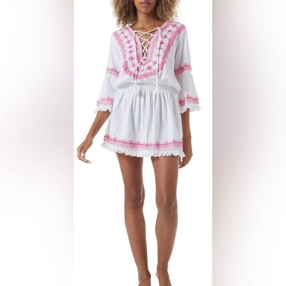 Melissa Odabash White and Pink Mini Dress M - Picture 1 of 10
